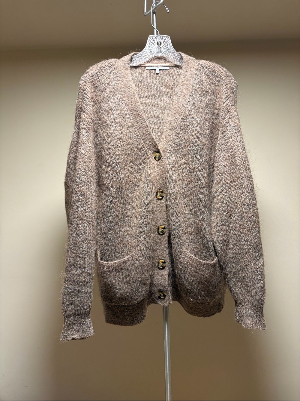 Gerard Darel Taupe Chunky Marled Knit V-Neck Grandpa Cardigan Sweater 1/Small
